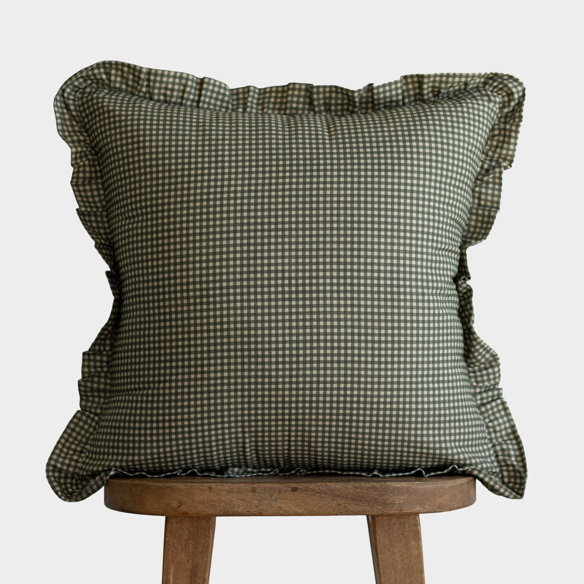 Decorative Pillow Cover Set, Green Mini Gingham Ruffle 18" 22" 26", Machine-Washable Care for Bedroom Styling and Living Room Decor image 3