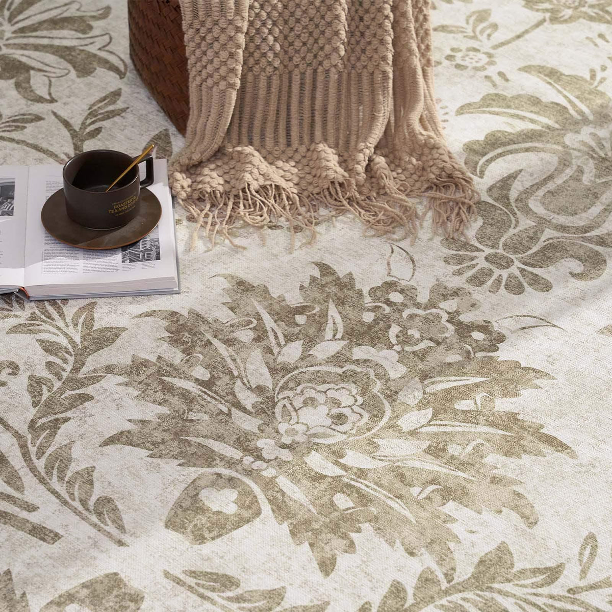 Area Rug, Vintage Distressed Large Floral Scrollwork, Lightweight Design, Non-Slip Design for Hallways, Dining Spaces and Home Decor image 3