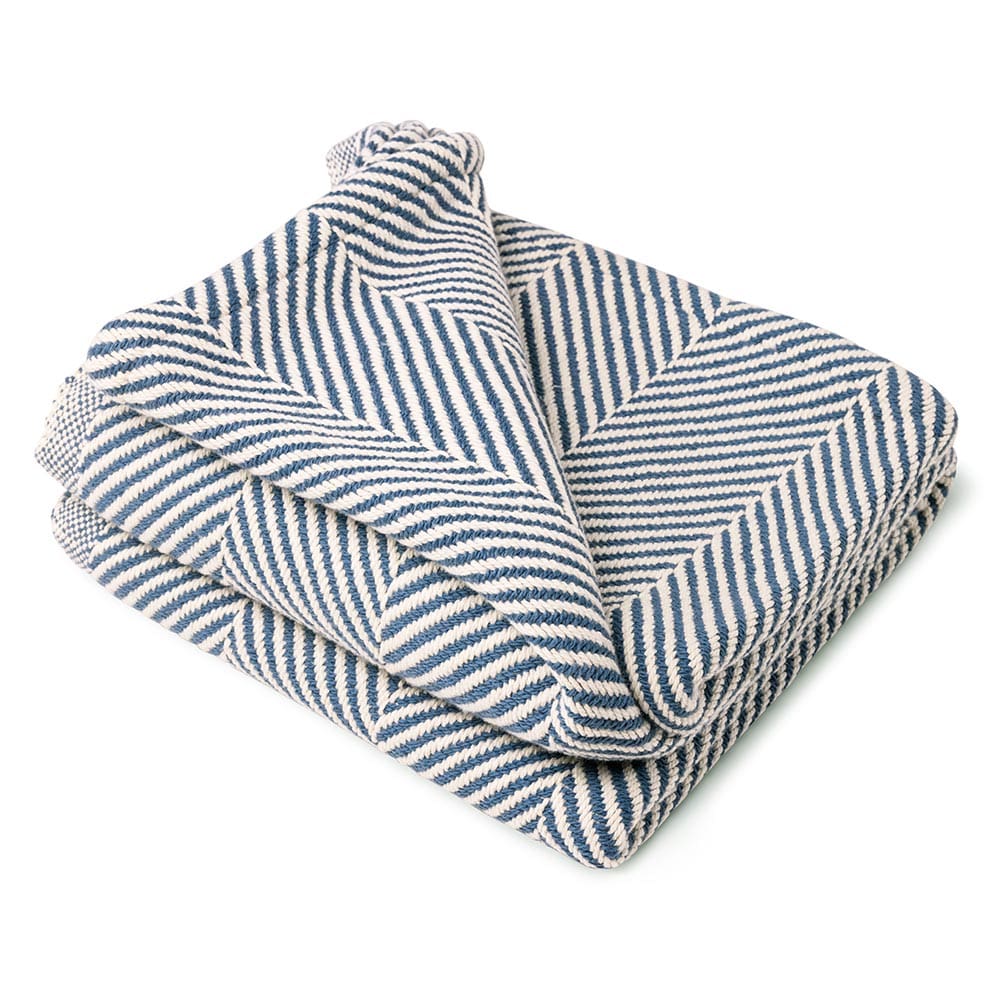 Cozy Throw Blanket, Monhegan Cotton Without Fringe Indigo, Machine-Washable Care for Sofas, Beds and Relaxing at Home, 8 Color Options image 3