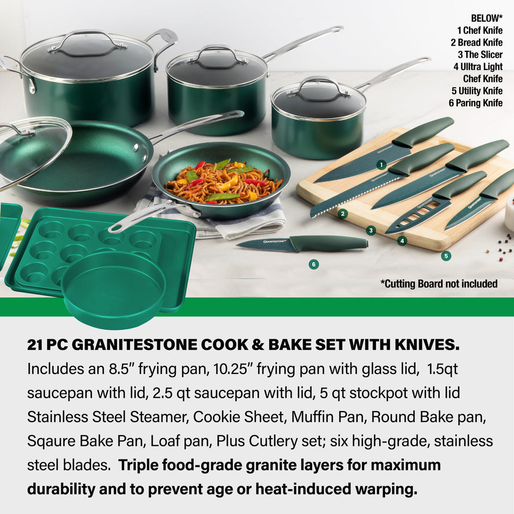 Kitchen Knife Set, 21 Piece Cookware and Bakeware, Dishwasher-Safe Care for Everyday Meal Prep and Home Kitchens image 3