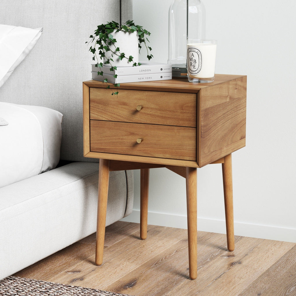 Nightstand, Wood Mid Century Acacia, Solid Wood Construction for Bedrooms, Bedside Essentials and Everyday Storage image 3