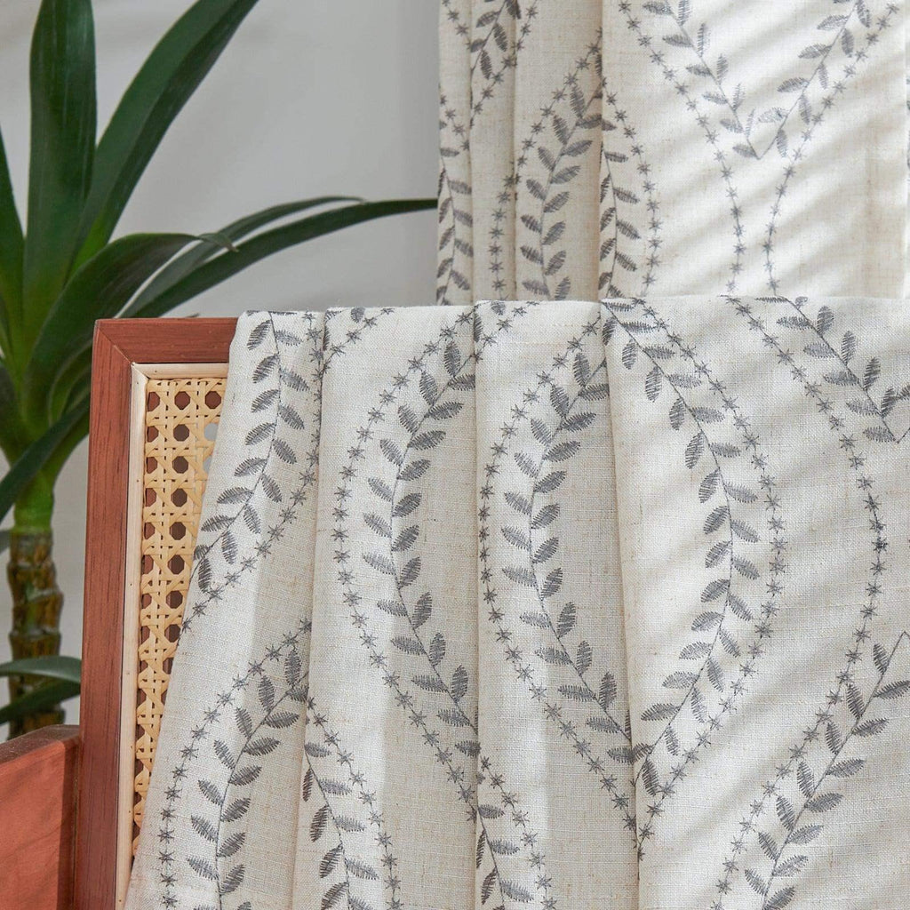 Window Curtain, Boho Leaf Embroidered Geometric Curtains (2, Machine-Washable Care for Bedrooms, Living Rooms and Home Privacy image 3