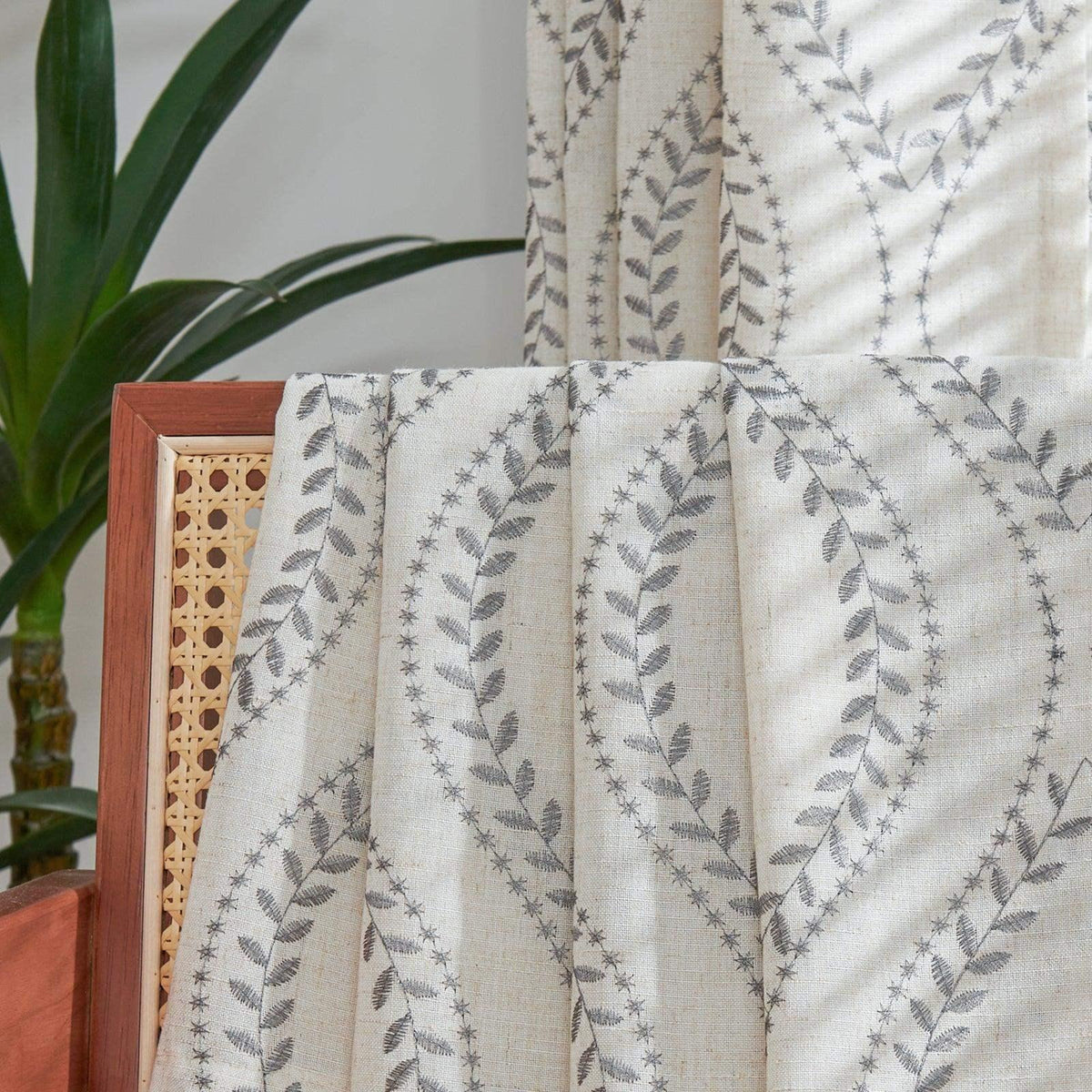 Window Curtain, Boho Leaf Embroidered Geometric Curtains (2, Machine-Washable Care for Bedrooms, Living Rooms and Home Privacy image 3