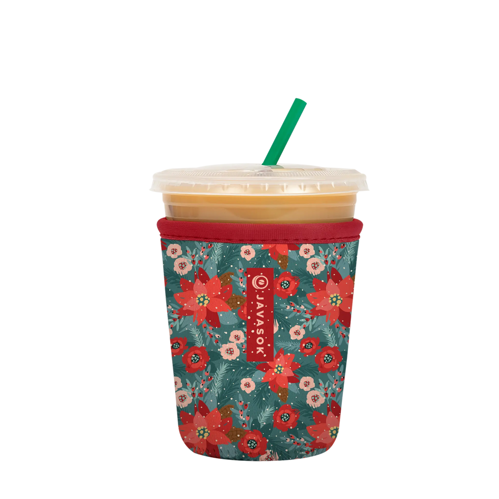 Reusable Cup Sleeve, Pastel Poinsettias, Neoprene Construction for Iced Coffee, Cold Drinks and Condensation Control, 2 Size Options image 3