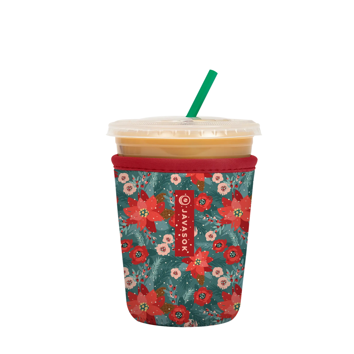 Reusable Cup Sleeve, Pastel Poinsettias, Neoprene Construction for Iced Coffee, Cold Drinks and Condensation Control, 2 Size Options image 3