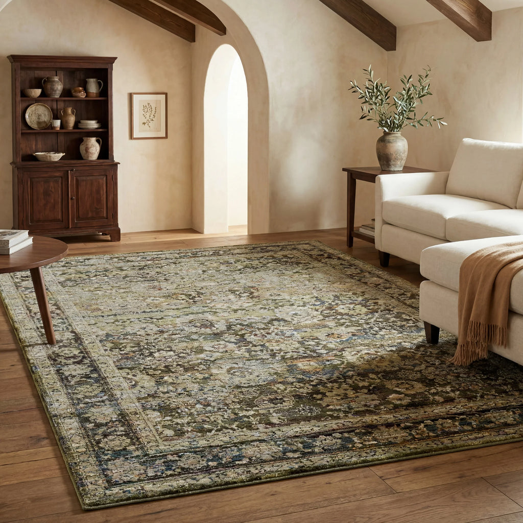 Area Rug, Andorra 7125C Green Brown for Living Rooms, Bedrooms and Entryways, 11 Size Options image 3