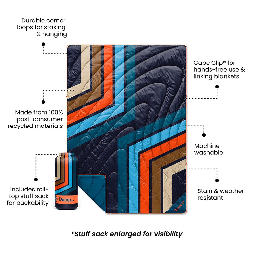 Puffy Blanket, Original Midnight Retro Stripes, Weather-Resistant Shell for Camping, Cabins and Outdoor Relaxation image 3