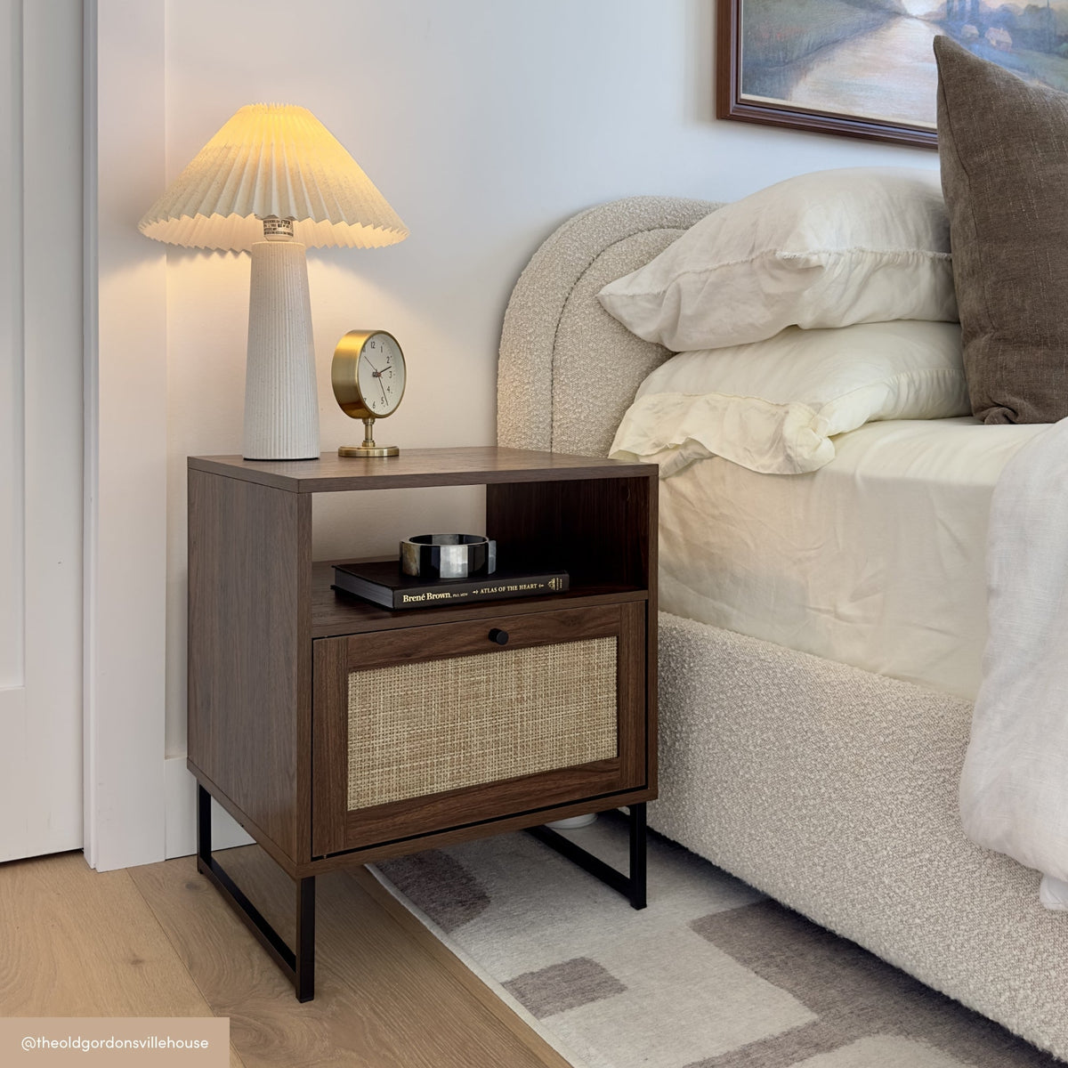 Nightstand, Rattan & Wood Storage Nightstands Walnut Set for Bedside Storage, Bedroom Organization and Guest Rooms image 3