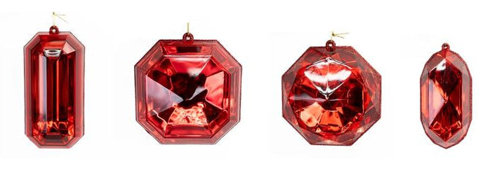 Seasonal Home Decor, 4" 5" Red Glitter Jewel Ornament Assorted Set for Holiday Displays, Shelves and Festive Rooms image 3