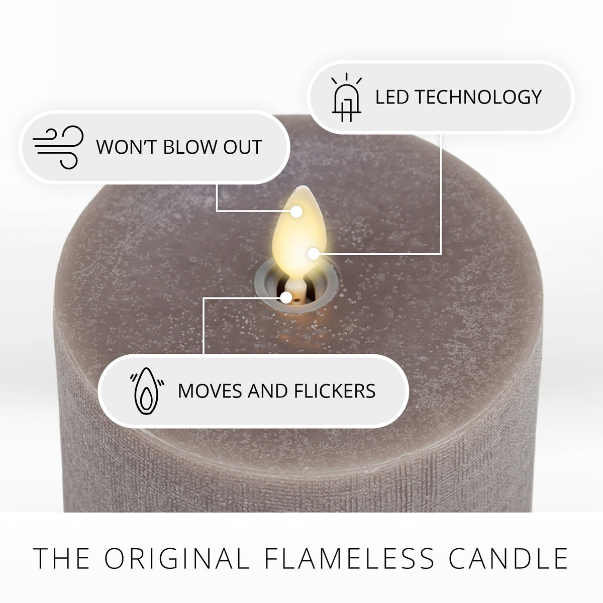 Flameless Candle, Chalky Linen Charcoal Gray Pillar for Mantels, Entryways and Holiday Displays, 3 Size Options image 3