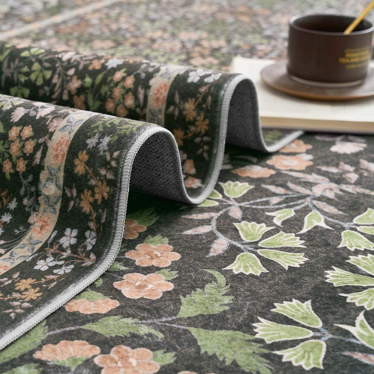 Area Rug, Vintage Foliage Floral, Lightweight Design, Non-Slip Design for Hallways, Dining Spaces and Home Decor, 19 Sizes and 4 Colors image 3
