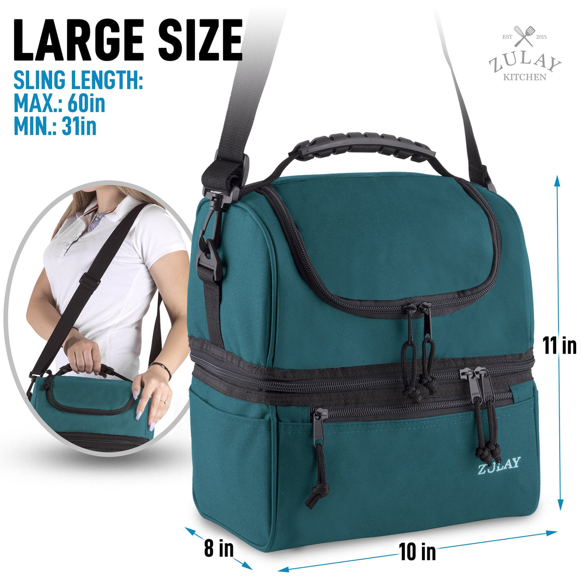 Food Storage Container, 2 Compartment Lunch Box Bag, Adjustable Design for Meal Prep, Leftovers and Kitchen Organization, 14 Color Options image 3