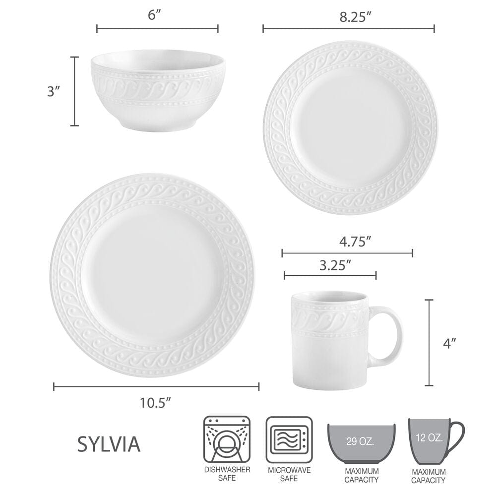 Dinnerware, Sylvia 32 Piece Set, Service for 8, Porcelain Construction, Dishwasher-Safe Care for Everyday Meals and Table Settings image 3
