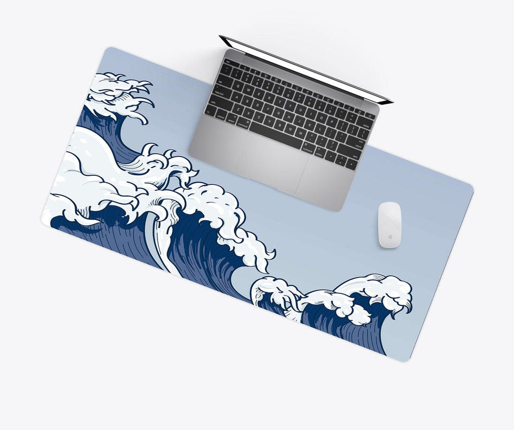 Desk Mat, Japanese Blue Waves, Machine-Washable Care, Non-Slip Design for Home Offices, Gaming and Daily Computer Work, 4 Size Options image 3