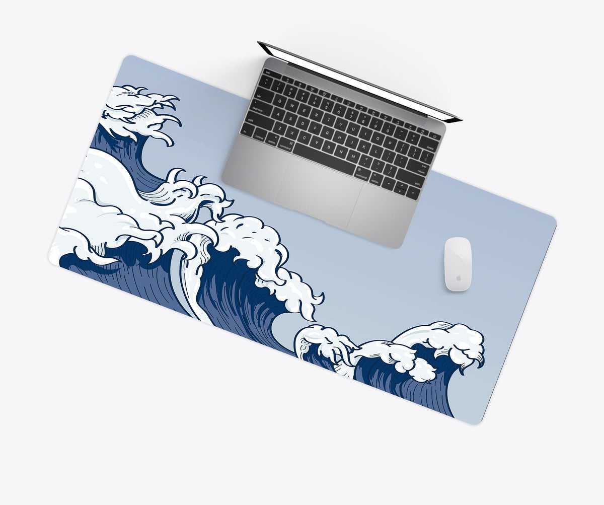 Desk Mat, Japanese Blue Waves, Machine-Washable Care, Non-Slip Design for Home Offices, Gaming and Daily Computer Work, 4 Size Options image 3