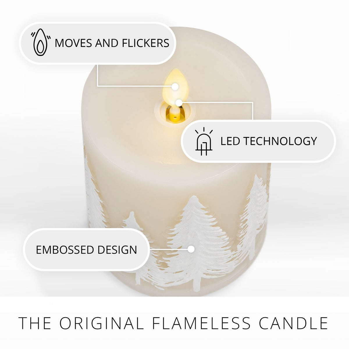 Flameless Candle, White Swan Embossed Trees Pillar for Bedrooms, Living Rooms and Everyday Candlelight Ambience, 2 Size Options image 3