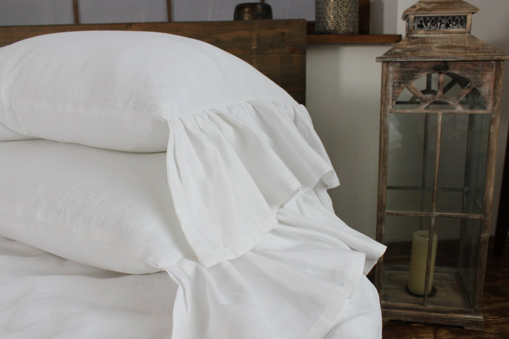 Linen Pillow Sham, Pure With Mermaid Long Ruffles Standard for Guest Rooms, Headboards and Everyday Bedroom Decor, 6 Size Options image 3