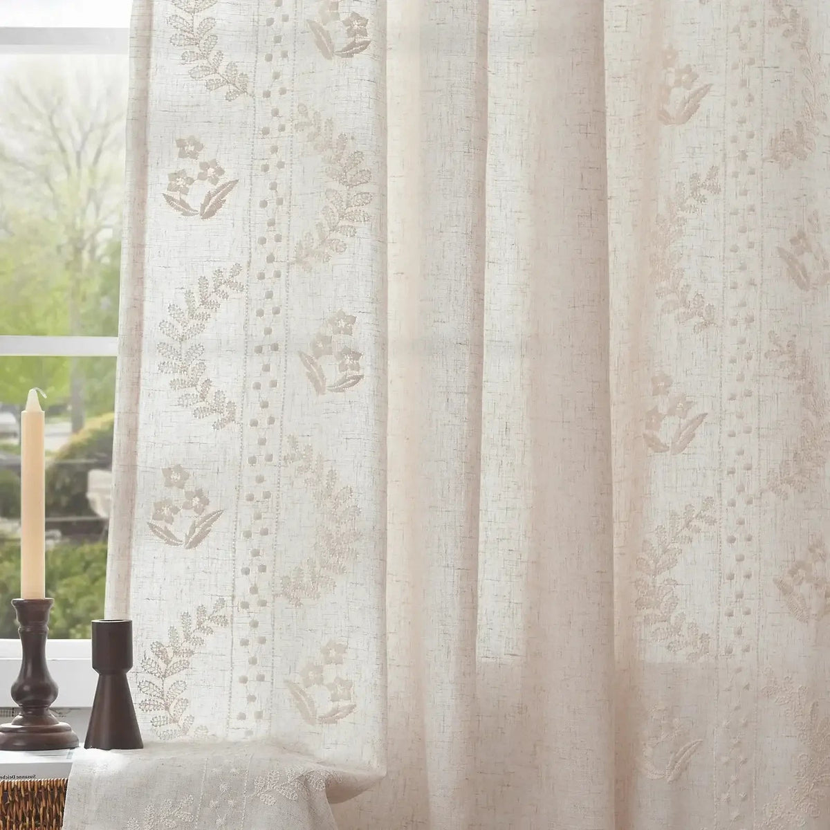 Window Curtain, Vintage Lined Embroidered Botanical Border for Windows, Room Styling and Everyday Privacy, 3 Sizes and 3 Colors image 3