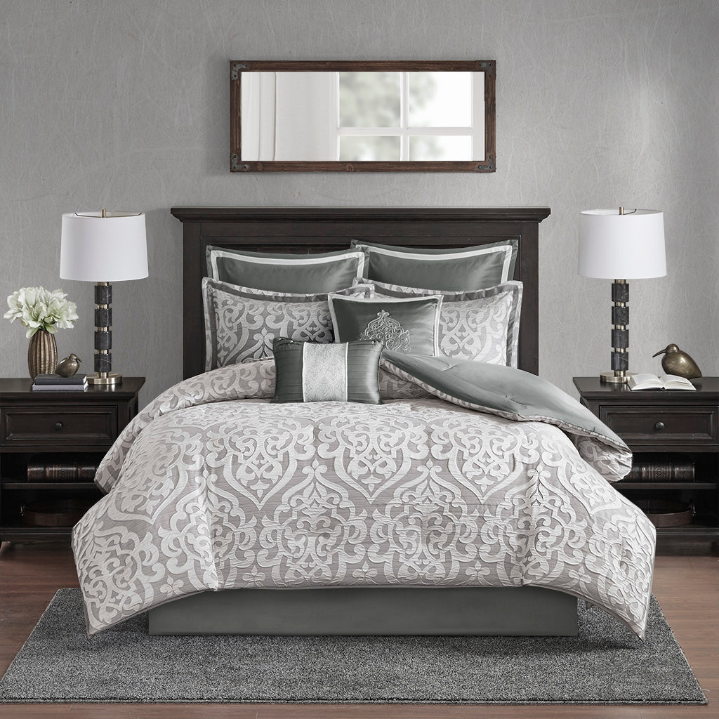 Bed Comforter, Odette 8 Piece Jacquard Set, Machine-Washable Care, Hypoallergenic Comfort for Year-Round Bedroom Comfort and Restful Sleep image 3