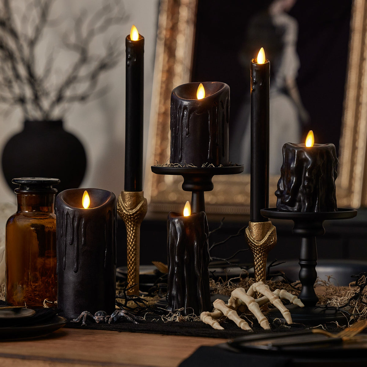 Flameless Candle, Black Heavy Wax Drip Slim Pillar for Bedrooms, Living Rooms and Everyday Candlelight Ambience, 2 Size Options image 3