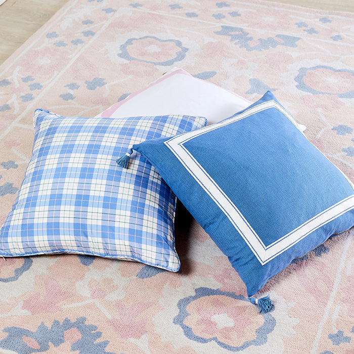 Decorative Pillow Cover Set, Porcelain Plaid in Silk for Bedroom Styling and Living Room Decor, 3 Size Options image 3