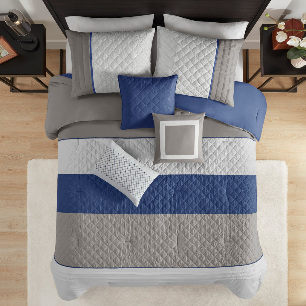 Bed Comforter, Jenson 7 Piece Color Block Stripe Set, Machine-Washable Care for Year-Round Bedroom Comfort and Restful Sleep image 3