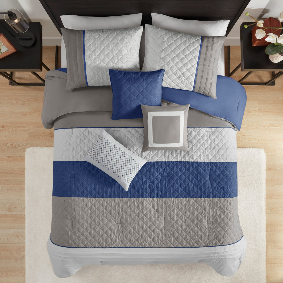 Bed Comforter, Jenson 7 Piece Color Block Stripe Set, Machine-Washable Care for Year-Round Bedroom Comfort and Restful Sleep image 3