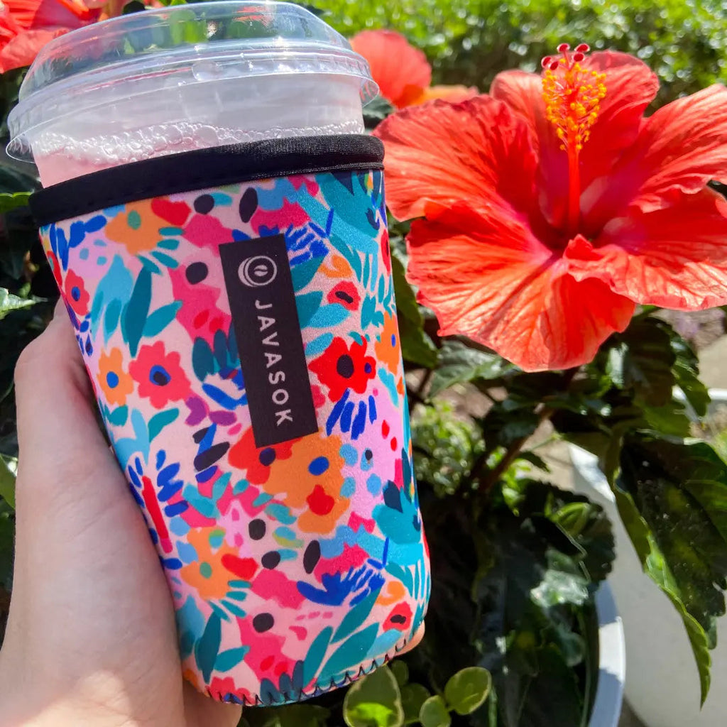 Reusable Cup Sleeve, Abstract Floral, Neoprene Construction for Coffee Cups, Daily Commutes and Dry Hands, 5 Size Options image 3