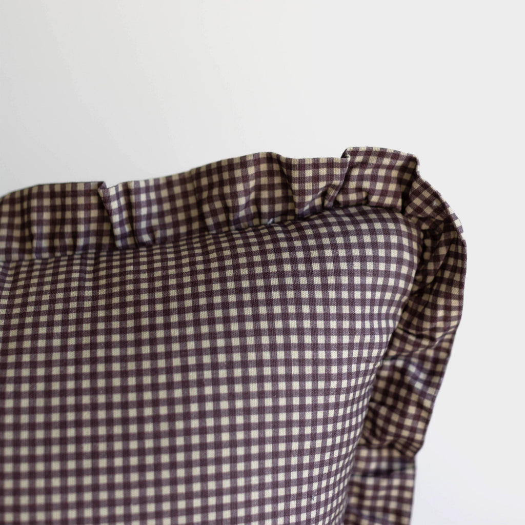 Decorative Pillow Cover Set, Plum Mini Gingham Ruffle 18" 20" 22", Machine-Washable Care for Bedroom Styling and Living Room Decor image 3