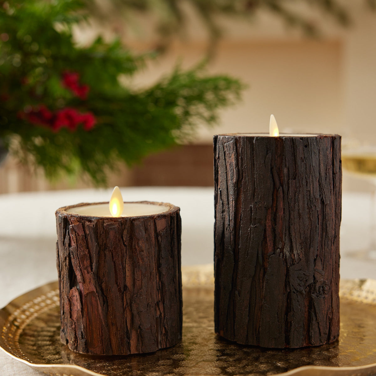 Flameless Candle, Real Bark Wood Pillar for Mantels, Entryways and Holiday Displays, 2 Size Options image 3