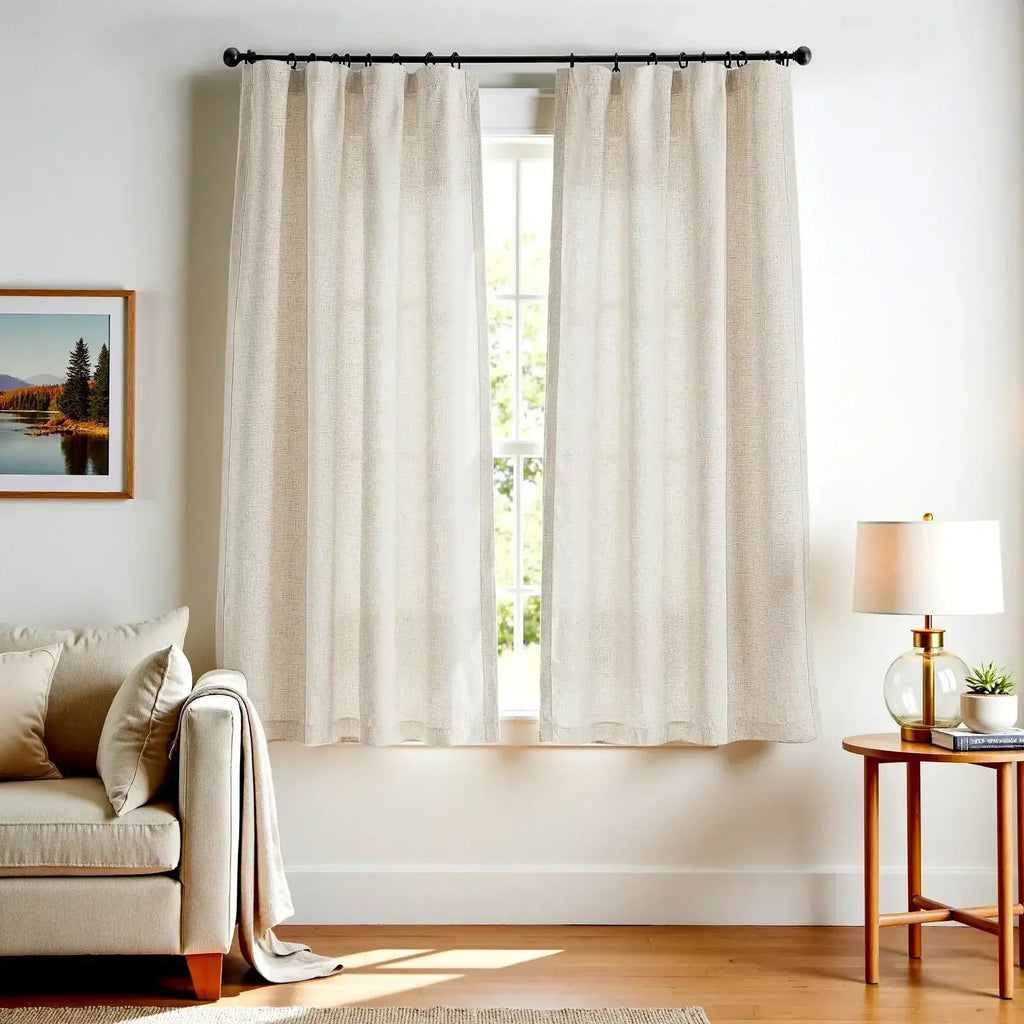 Window Curtain, Solid Linen Blend 3 in 1 Curtains (2 Panels), Lightweight Design for Bedrooms, Living Rooms and Home Privacy image 3