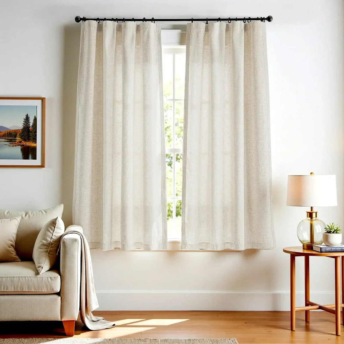 Window Curtain, Solid Linen Blend 3 in 1 Curtains (2 Panels), Lightweight Design for Bedrooms, Living Rooms and Home Privacy image 3