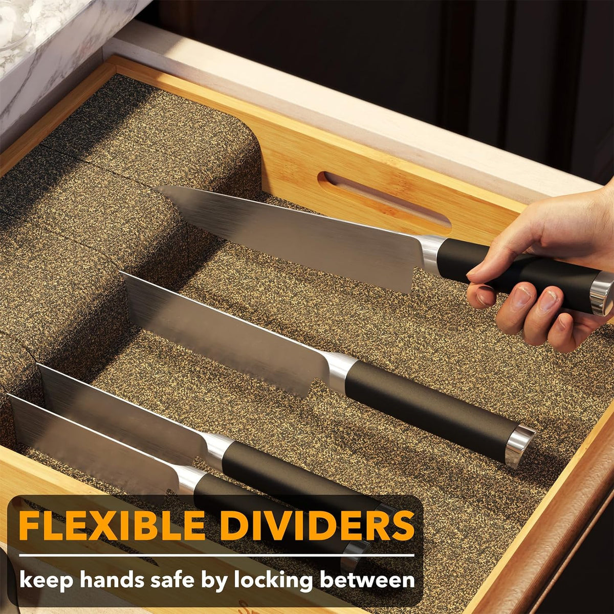 Home Storage Organizer, Large Bamboo In Drawer Knife 12"W for Bedrooms, Laundry Rooms and Living Spaces image 3