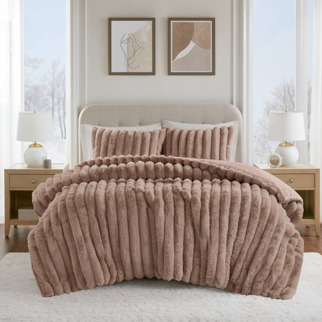 Bed Comforter, Jasmine Ultrasoft Faux Fur Ribbed Set, Lightweight Design for Year-Round Bedroom Comfort and Restful Sleep image 3