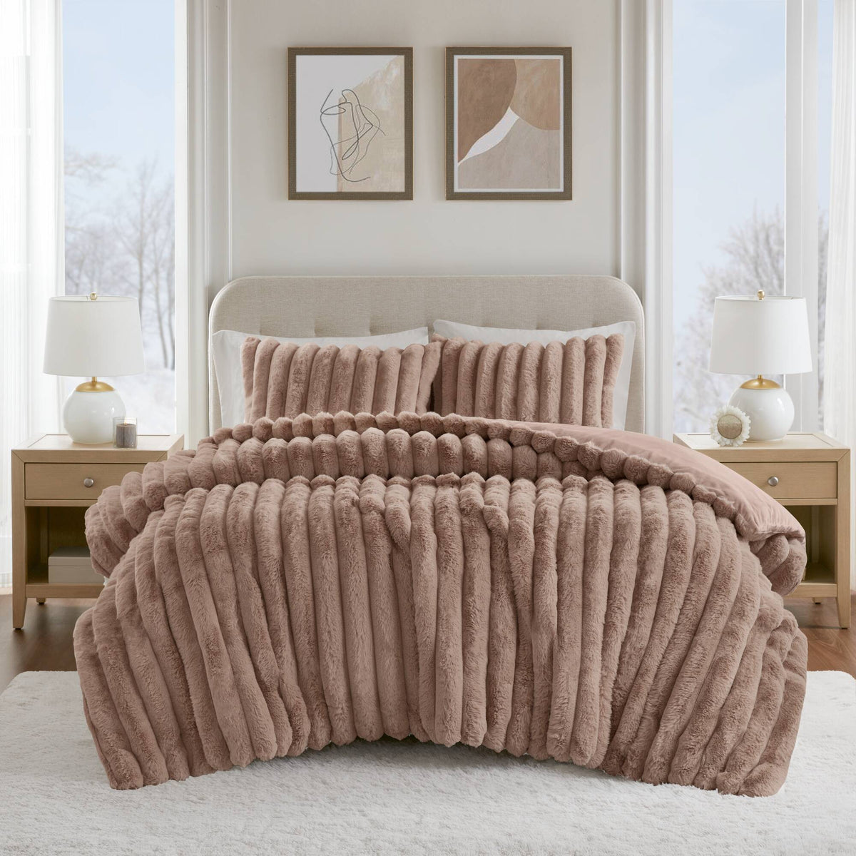 Bed Comforter, Jasmine Ultrasoft Faux Fur Ribbed Set, Lightweight Design for Year-Round Bedroom Comfort and Restful Sleep image 3