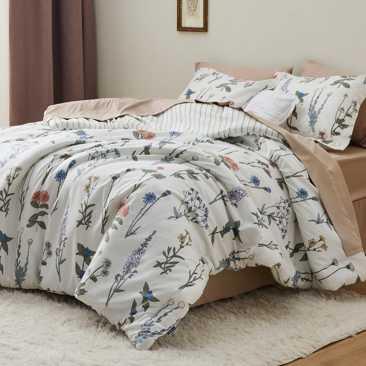 Bed Comforter, Retro Botanical Set for Everyday Bedding and Comfortable Sleep, 4 Sizes and 9 Colors image 3
