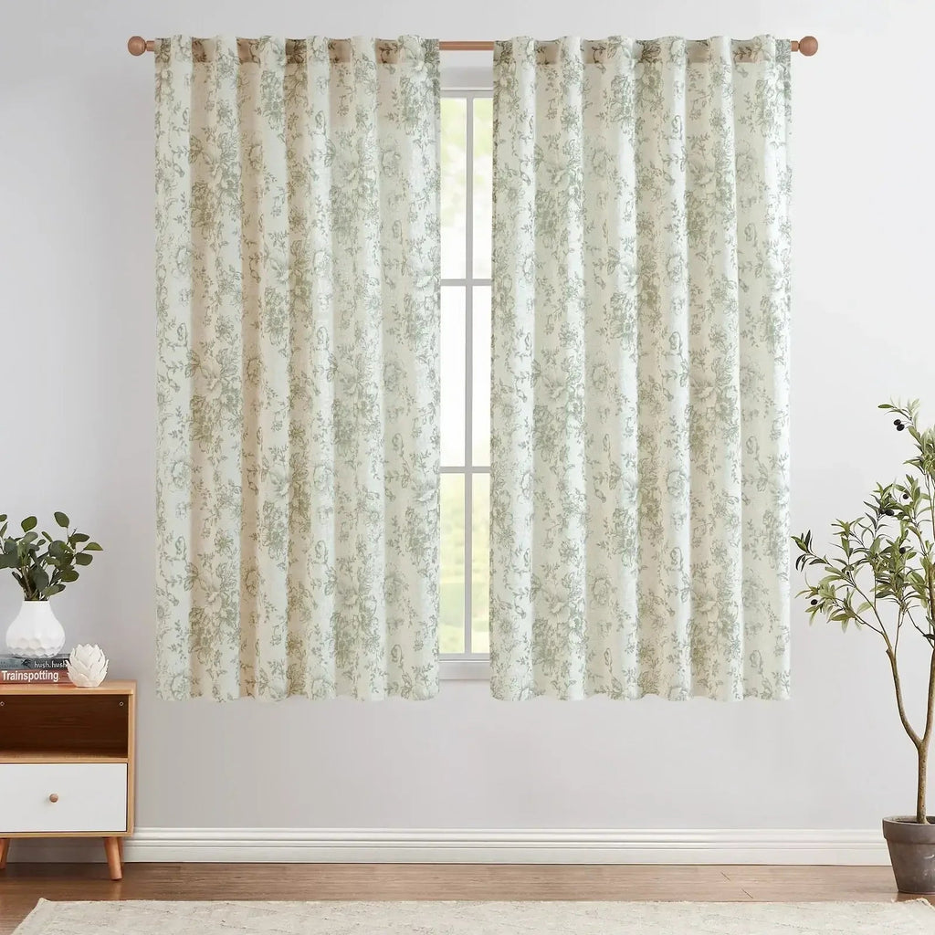 Window Curtain, Peony Print Linen Blend 3 in 1 Curtains (2, Machine-Washable Care for Bedrooms, Living Rooms and Home Privacy image 3