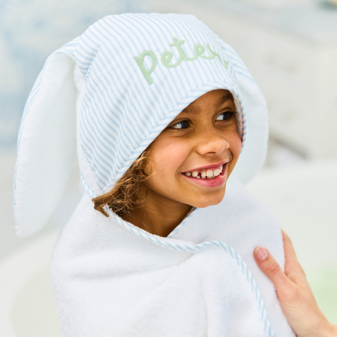 Kids Hooded Towel, Percale Bunny Ears and Piped Edges for Kids Bath Routines, Bathroom Drying and Everyday Towel Use, 2 Color Options image 3