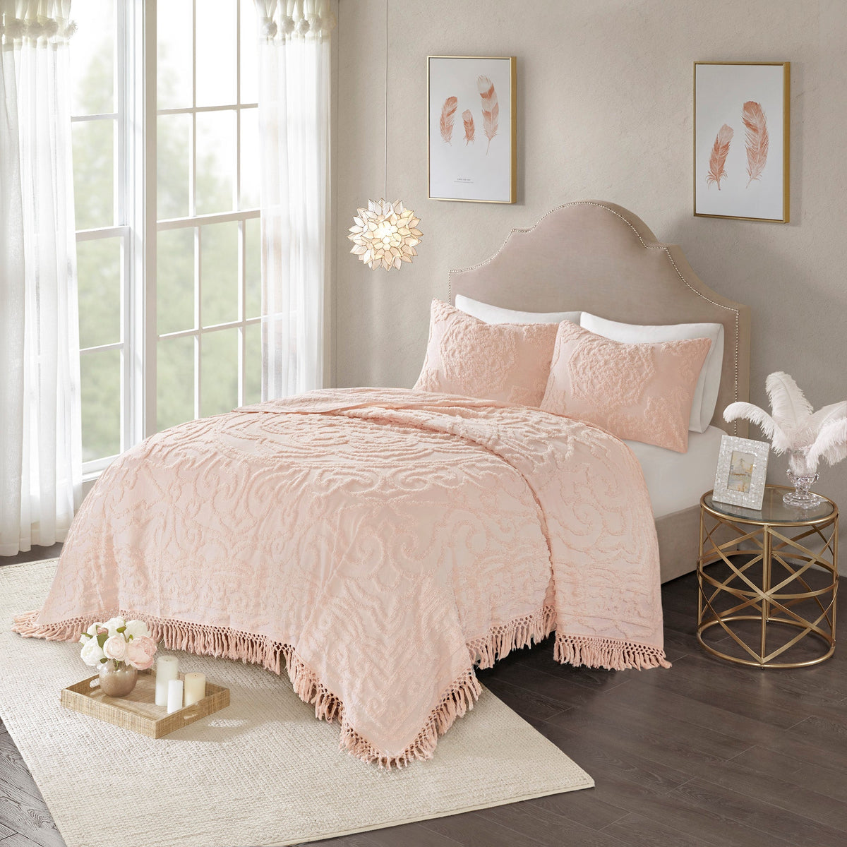 Bed Quilt, Laetitia Tufted Cotton Chenille Medallion, Machine-Washable Care for Bedroom Layering and Everyday Bedding, 3 Size Options image 3