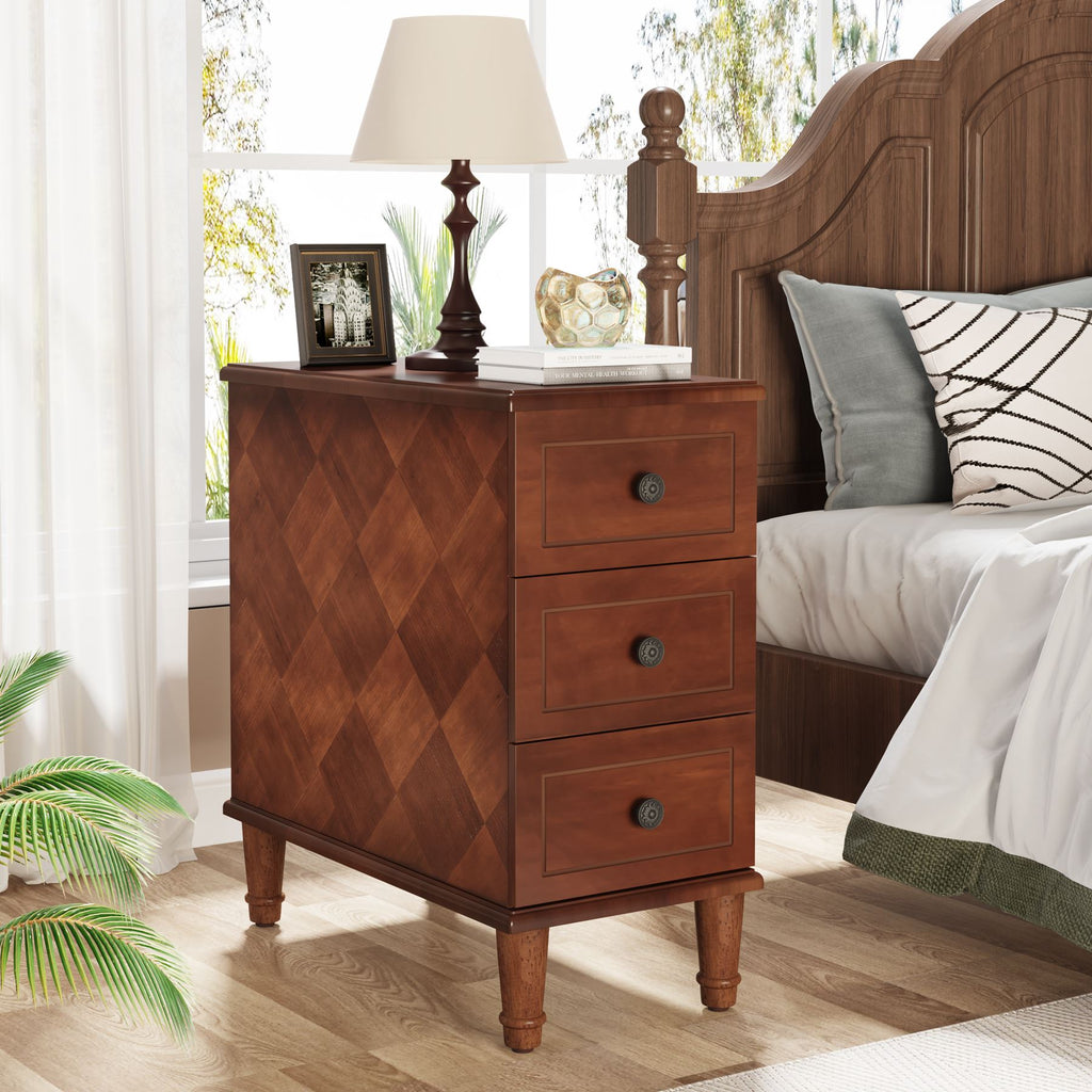 Nightstand, Fully Assembled Narrow Side Table with 3, Stain-Resistant Finish for Bedside Storage, Bedroom Organization and Guest Rooms image 3