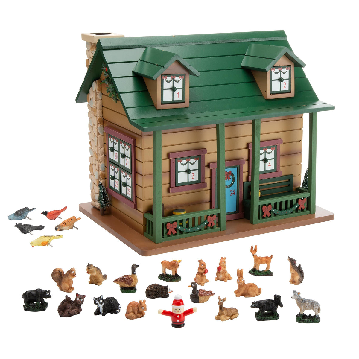 Seasonal Home Decor, Christmas Advent Cabin with Woodland Animals for Mantels, Tables and Seasonal Decorating image 3