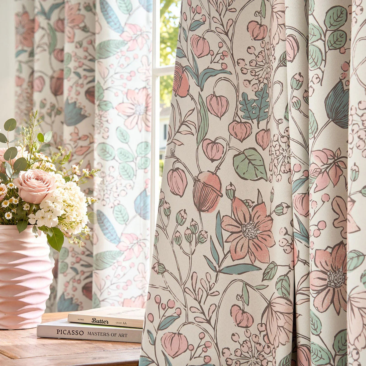 Window Curtain, Botanical Sketch Floral Curtains (2 Panels), Lightweight Design for Windows, Room Styling and Everyday Privacy image 3
