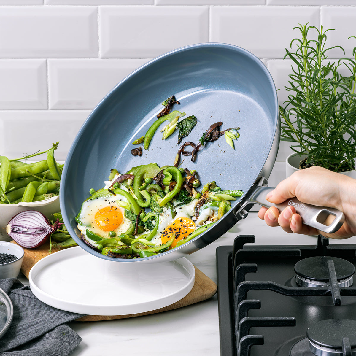 Kitchen Cookware, Ceramic Nonstick Stainless Steel 10 Piece Set, Dishwasher-Safe Care for Everyday Meals and Home Cooking image 3
