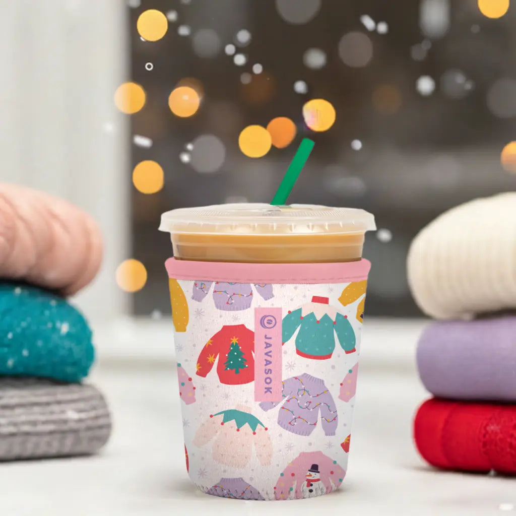 Reusable Cup Sleeve, Cozy Knits, Neoprene Construction for Iced Coffee, Cold Drinks and Condensation Control, 2 Size Options image 3