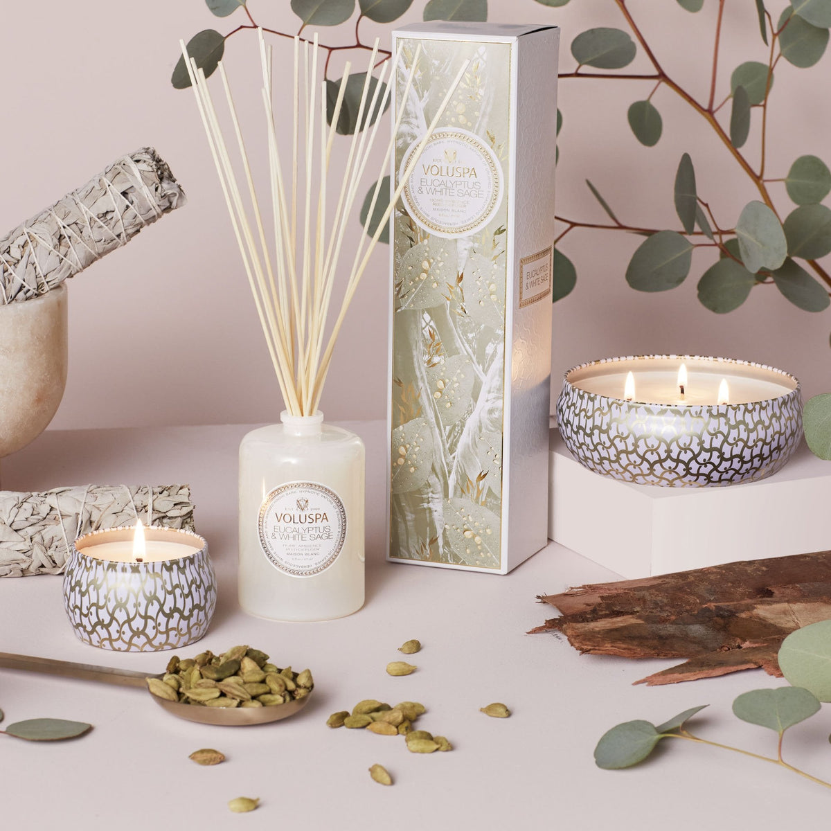 Decorative Candle, Eucalyptus & White Sage 3 Wick Tin for Living Rooms, Bedrooms and Relaxing Evenings image 3
