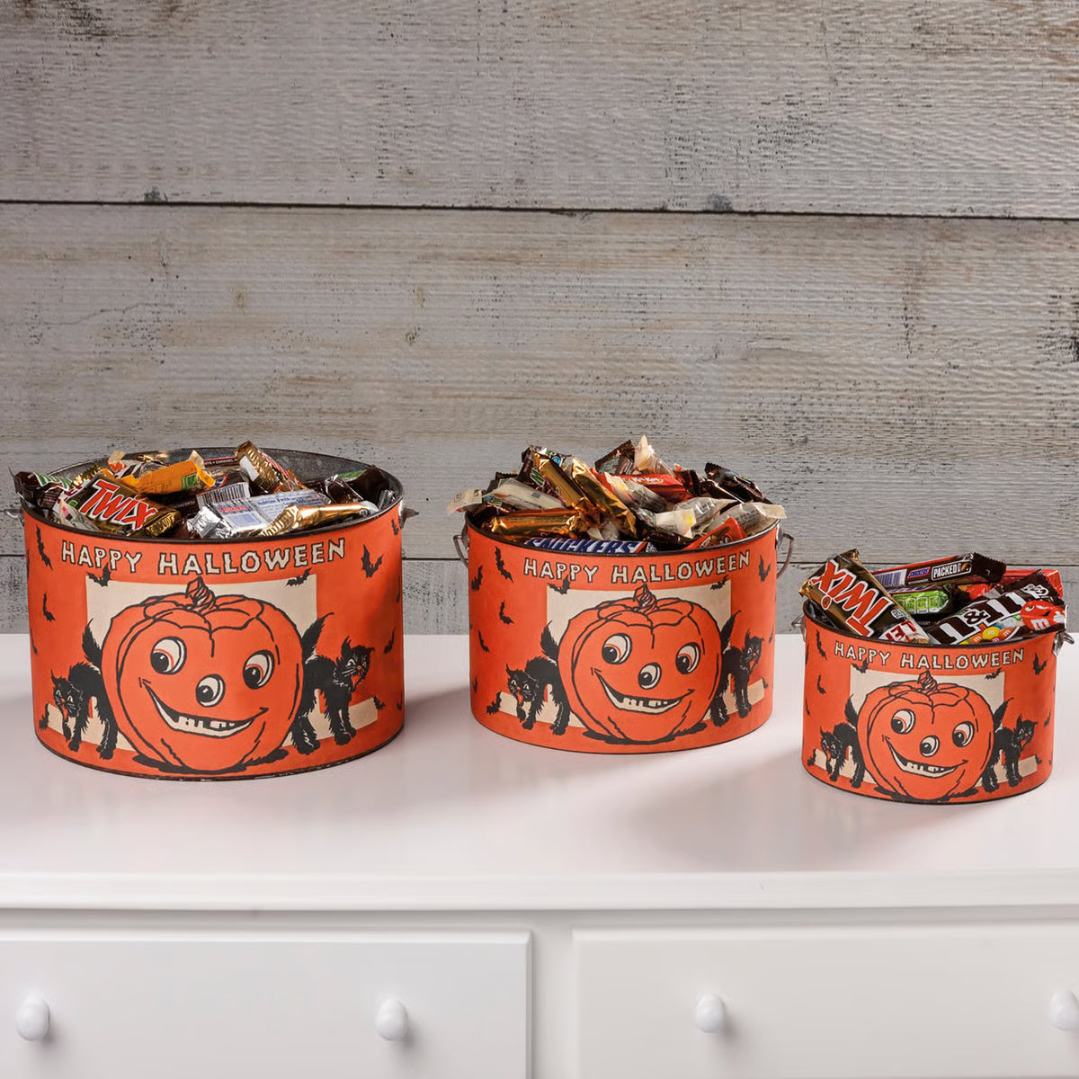 Seasonal Home Decor, Vintage Style Happy Halloween Bucket Choose for Holiday Displays, Shelves and Festive Rooms, 3 Size Options image 3
