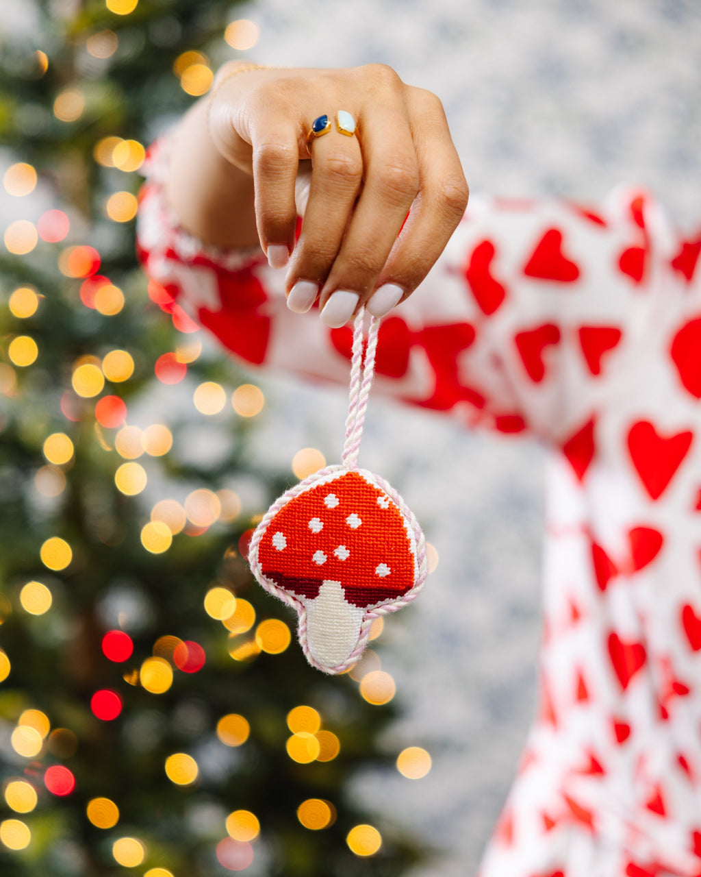Seasonal Home Decor, Needlepoint Icon Ornament Mushroom for Mantels, Tables and Seasonal Decorating image 3