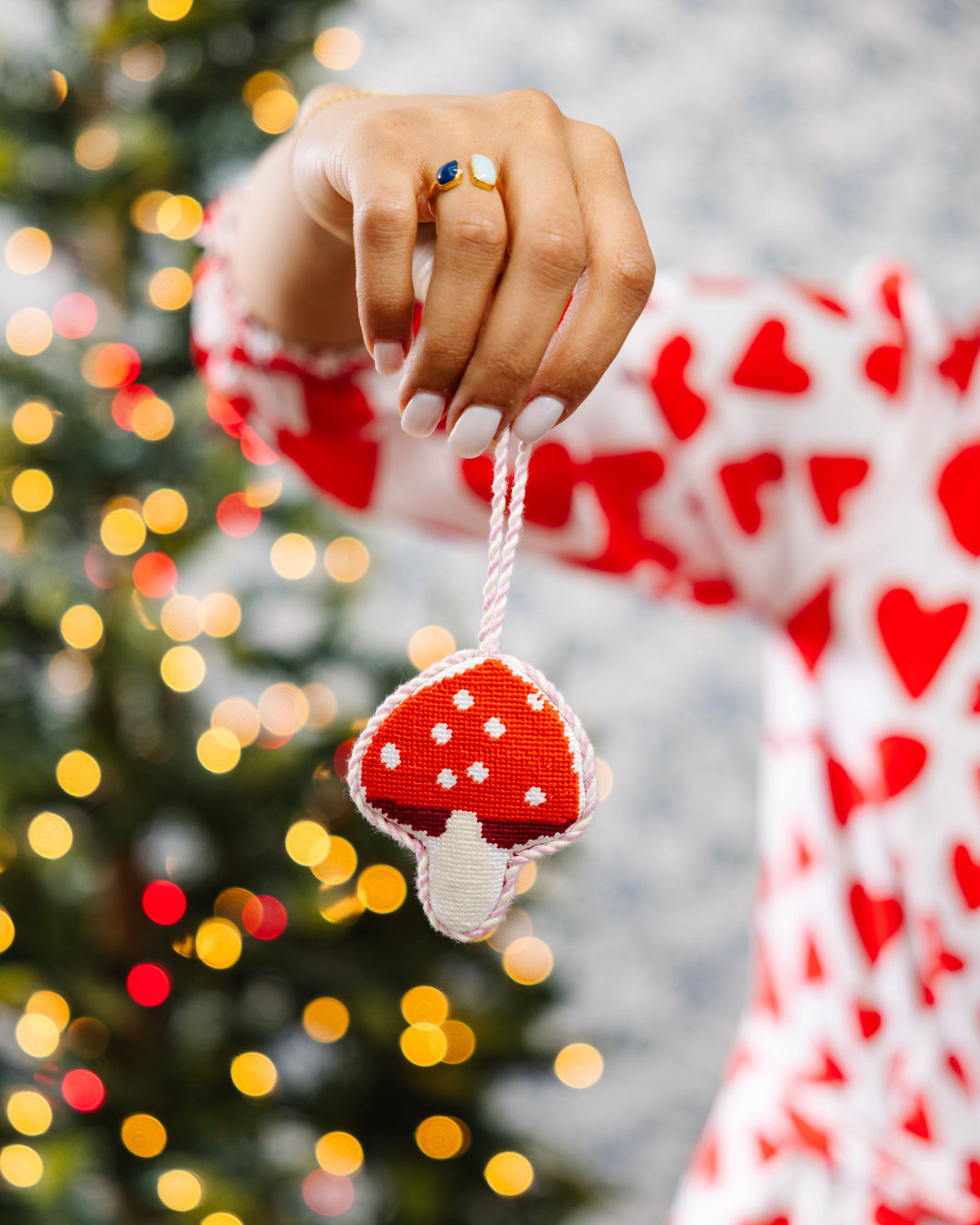 Seasonal Home Decor, Needlepoint Icon Ornament Mushroom for Mantels, Tables and Seasonal Decorating image 3
