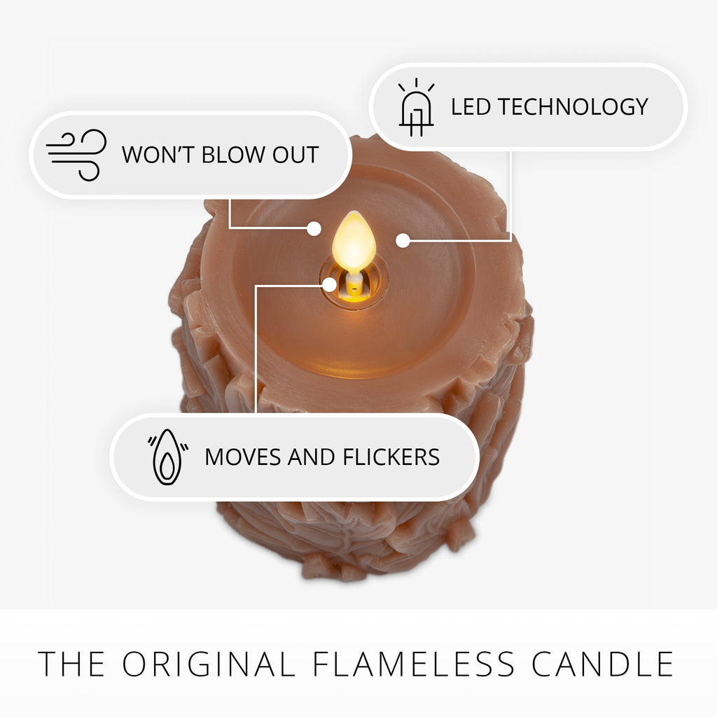 Flameless Candle, Caramel Café Embossed Leaves Pillars for Bedrooms, Living Rooms and Everyday Candlelight Ambience, 2 Size Options image 3