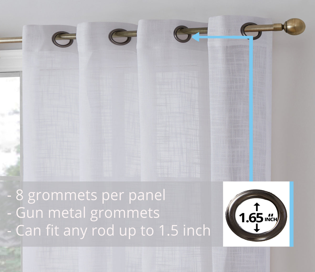 Window Curtain, Madison Faux Linen Sheer Grommet Panels for Bedrooms, Living Rooms and Home Privacy, 8 Sizes and 10 Colors image 3